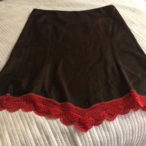 Vintage (2000) DKNY Silkish Skirt with Crochet Trim